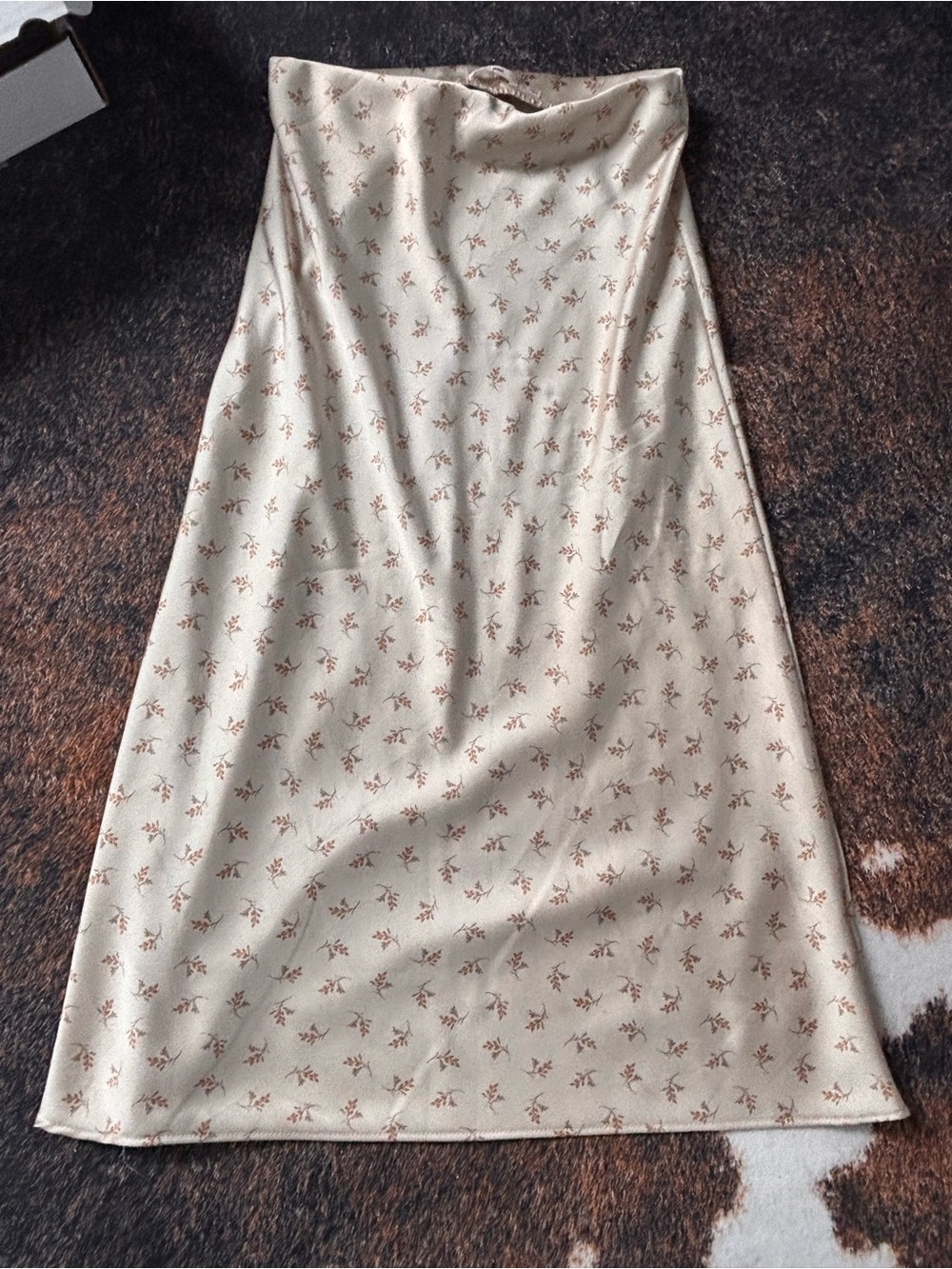 Cream Floral Satin A-Line Midi Skirt
